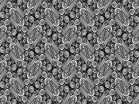 Intricate spiral doodle monochrome pattern. イラスト素材