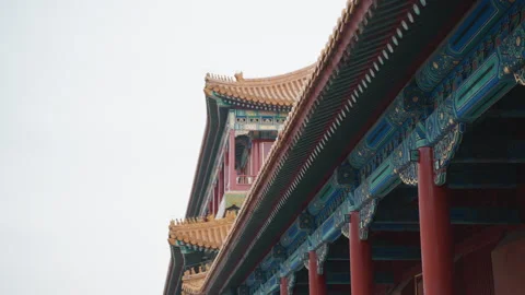 Intricate temple design. Closeup of vibrant temple structural elements Stock Footage 334950135