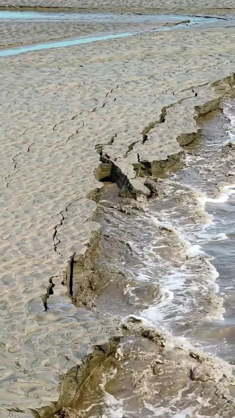 Intricate Tidal Tree Patterns on Eroding Mudflats Qiantang River China Stock Footage 342603117