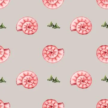 Intricate watercolor shell pattern for textile and wrapping design 写真素材