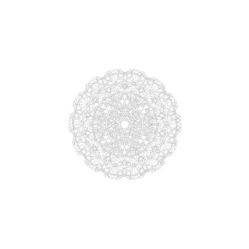 Intricate white circular mandala pattern with symmetric geometry Stock Illustration