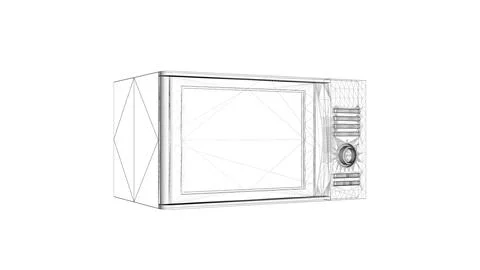 Intricate Wireframe Design of a Modern Microwave Using Line Art Technique Stock Illustration