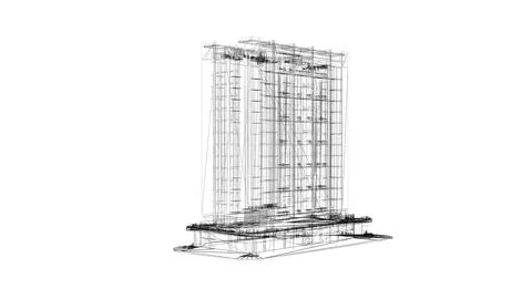 An intricate wireframe illustration of a modern architectural structure show Stock Illustration