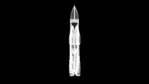 Intricate Wireframe Model of a Rocket on a Black Background Stock Footage 341778574