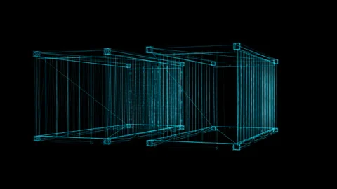 Intricate Wireframe of Modular Shipping Containers in Digital Blue Hue 库存影片 334582745