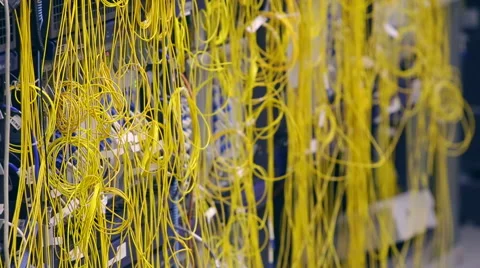 Intricate yellow wires in computer server Stock Footage 47835263