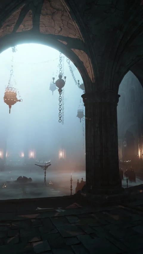 Intriguing atmosphere dark gothic chapel candles Stock Footage 289809167