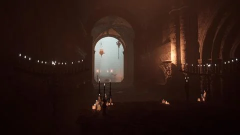 Intriguing atmosphere dark gothic temple candles Stock Illustration