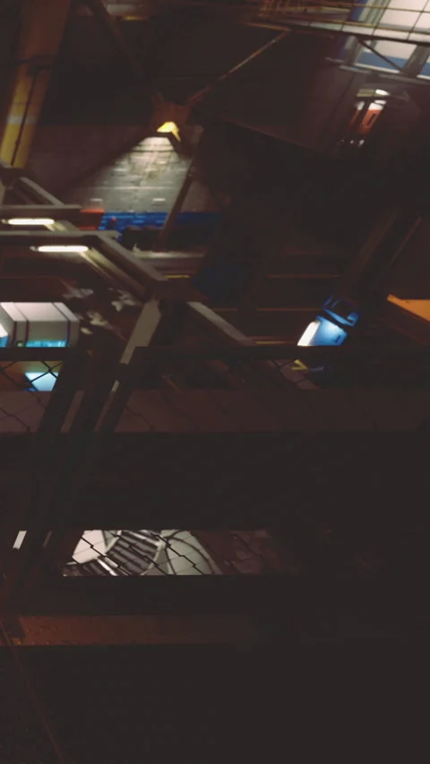 Intriguing industrial scene showcases complex structures in dim atmosphere Stock Footage 331835209
