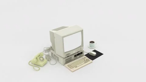Intro Animation Old Computer Zoom Through Into Display Transparent BG Stock Footage 205497355
