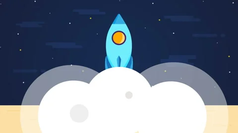 Intro for business startup. Space rocket launch with smoke. Template for you Stock Footage 88827377