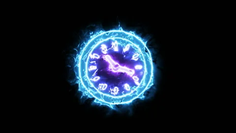 Intro clock time. Animation of the sign in the energy aura Stock Footage 95053580