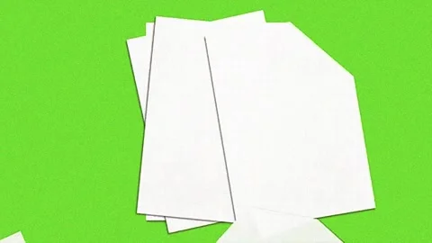 Intro set of random white papers template 3d rendered green screen Video stock 299548845