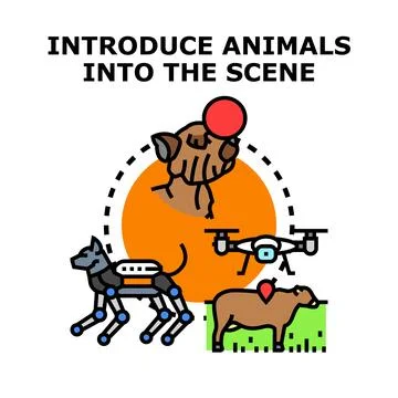 Introducing animals into technology scene illustration Stock Illustration
