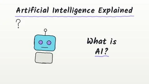 Introduction to artificial intelligence with a friendly robot head vector i.. 库存插图