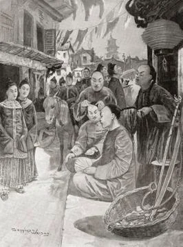 The introduction of the pigtail or queue, a specifically male hairstyle worn Stock Photos