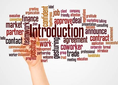 Introduction word cloud and hand with marker concept Stock Photos
