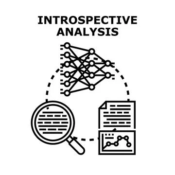 Introspective analysis process evaluating data and results Stock Illustration