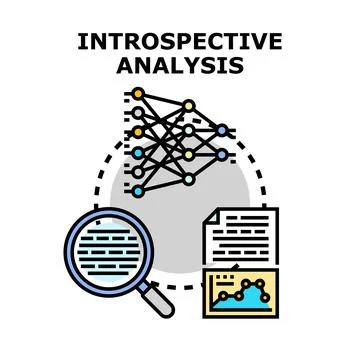 Introspective analysis process evaluating data and results Stock Illustration