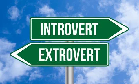 Introvert or extrovert road sign on sky background Stock Photos