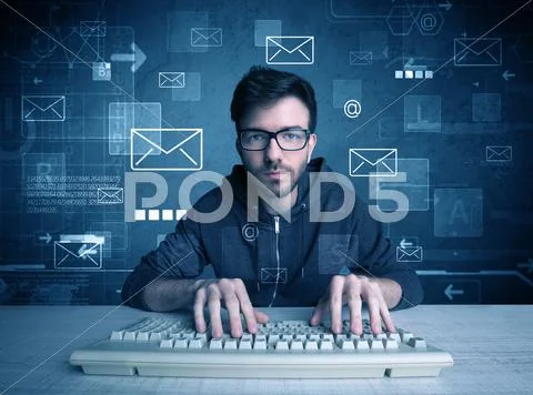 Intruder hacking email passcodes concept Stock Photos