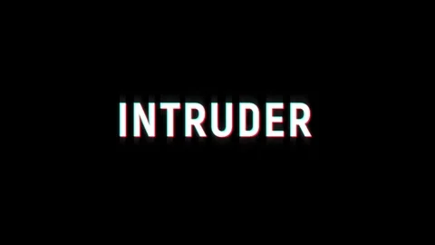 Intruder text word glitch effect loop animation 4K trailer title video effect Stock Footage 312992052