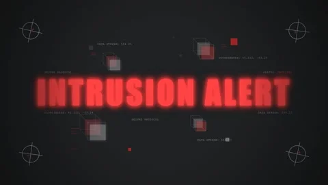 Intrusion Alert Digital Security Warning on Dark Screen with Glitch Effect Stock Footage 336619793