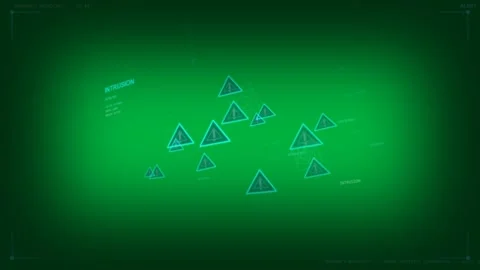 On intrusion cyan triangles growing, nesting, shifting, tagging for shutdown on Stock Footage 333907742