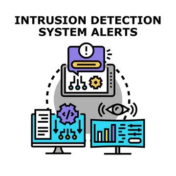 Intrusion detection system alerts cyber security network Stock Illustration