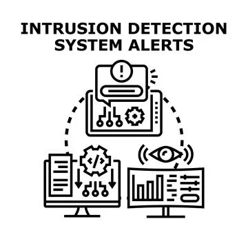 Intrusion detection system alerts cyber security network Stock Illustration
