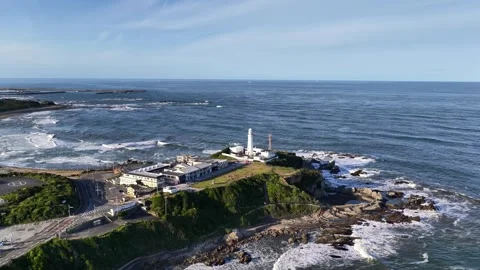 Inubosaki Lighthouse Slowly Pulling Back over Choshi Coast Stock Footage 342264029