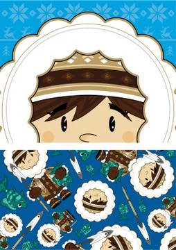 Inuit Boy &amp; Fish Pattern Stock Illustration