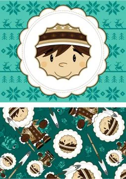 Inuit &amp; Fish Pattern 库存插图