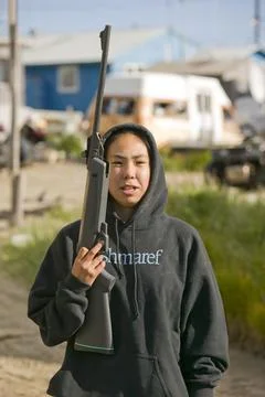 An Inuit on Shishmaref a tiny island between alaska and siberia in the Chukch Stock Photos