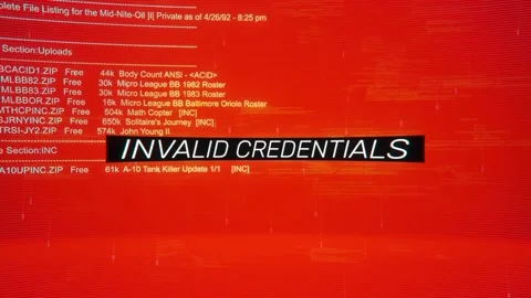 Invalid Credentials on warning hack background screen 動画素材 342457991