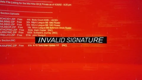 Invalid Signature on warning hack background screen Stock Footage 342458078