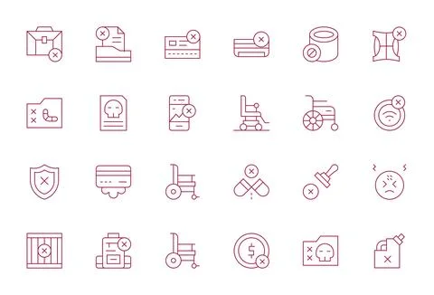 Invalid Vector Graphics Pack including 24 Thin Line 128x128 Pixel Aligned Ico Stock Illustration