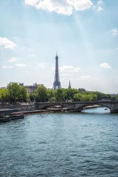 Invalides Bridge and Eiffel Tower Stock Photos