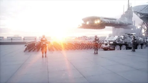 Invasion of military robots. Dramatic apocalypse super realistic concept. Stock-Footage 82447739