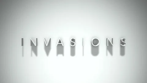 Invasions 3D title animation with shadows on a white background Stock Footage 297039225