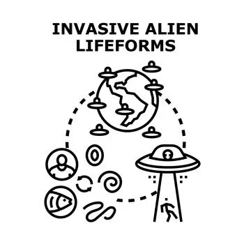 Invasive alien lifeforms concept impacting global ecosystem Ilustración de archivo