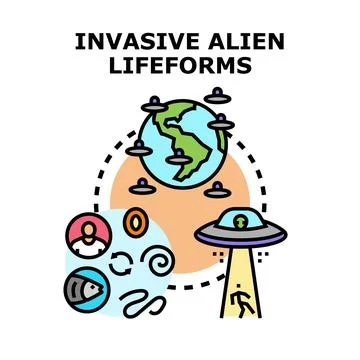 Invasive alien lifeforms concept impacting global ecosystem Ilustración de archivo