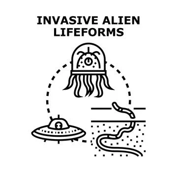 Invasive alien lifeforms concept vector line illustration Ilustración de archivo