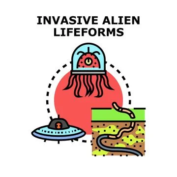 Invasive alien lifeforms concept vector line illustration Ilustración de archivo