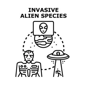 Invasive alien species concept invading planet environment Ilustración de archivo