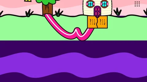 Invasive Tree Root Damaging House Foundation Quirky 2D Cartoon Animation Video stock 341373033