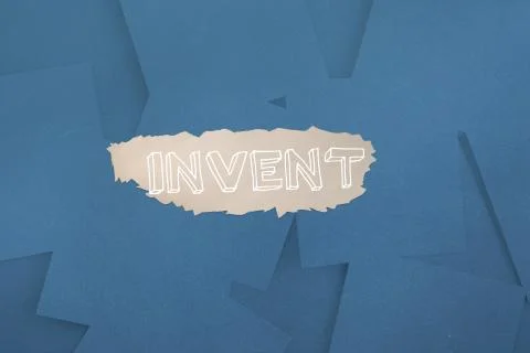 Invent against digitally generated blue paper strewn Stock Illustration