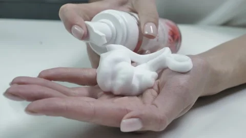 Invented a new mousse for soft hand skin Stock Footage 164141281