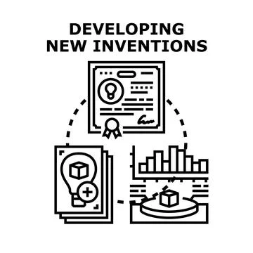 Invention process icon developing new ideas and concepts Stock Illustration