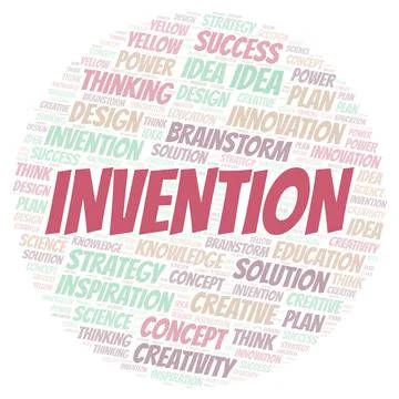 Invention typography word cloud create with the text only. Stock Illustration